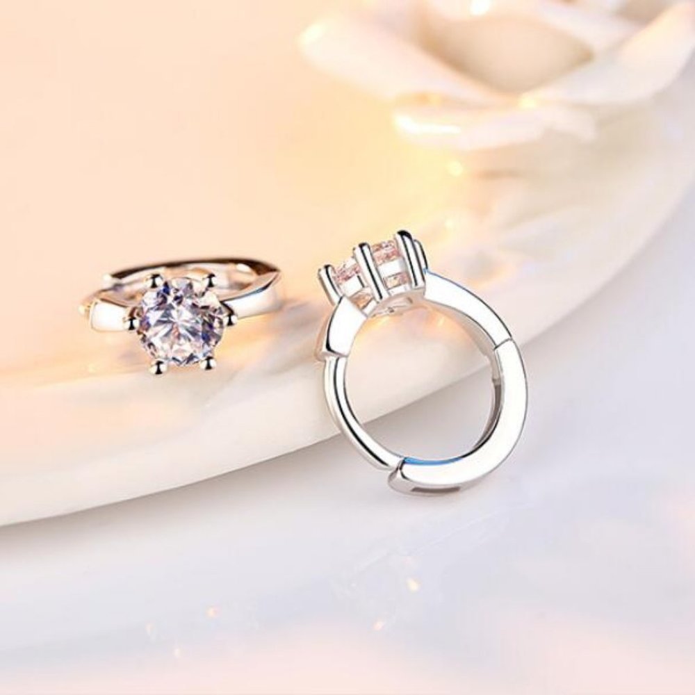 *NEW 925 Sterling Silver Diamond Hoop Earrings 1 - Picture 9 of 9